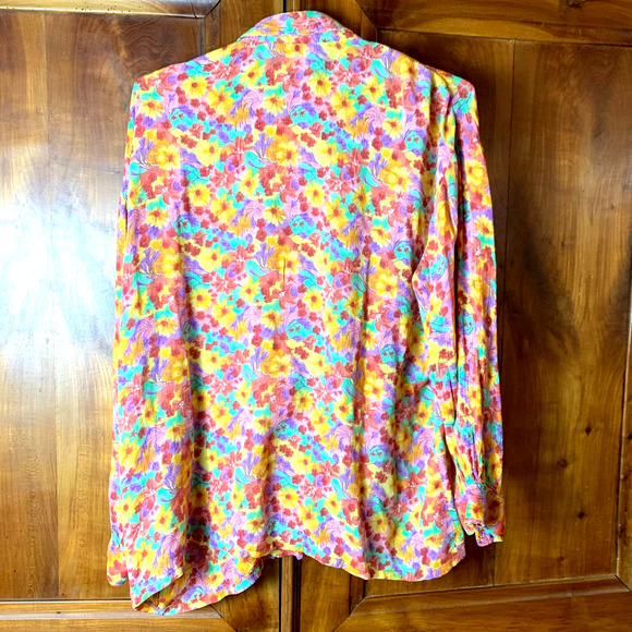 Vintage 90s Bonjour Rainbow Flower Power Button Down- M - Picture 4 of 9